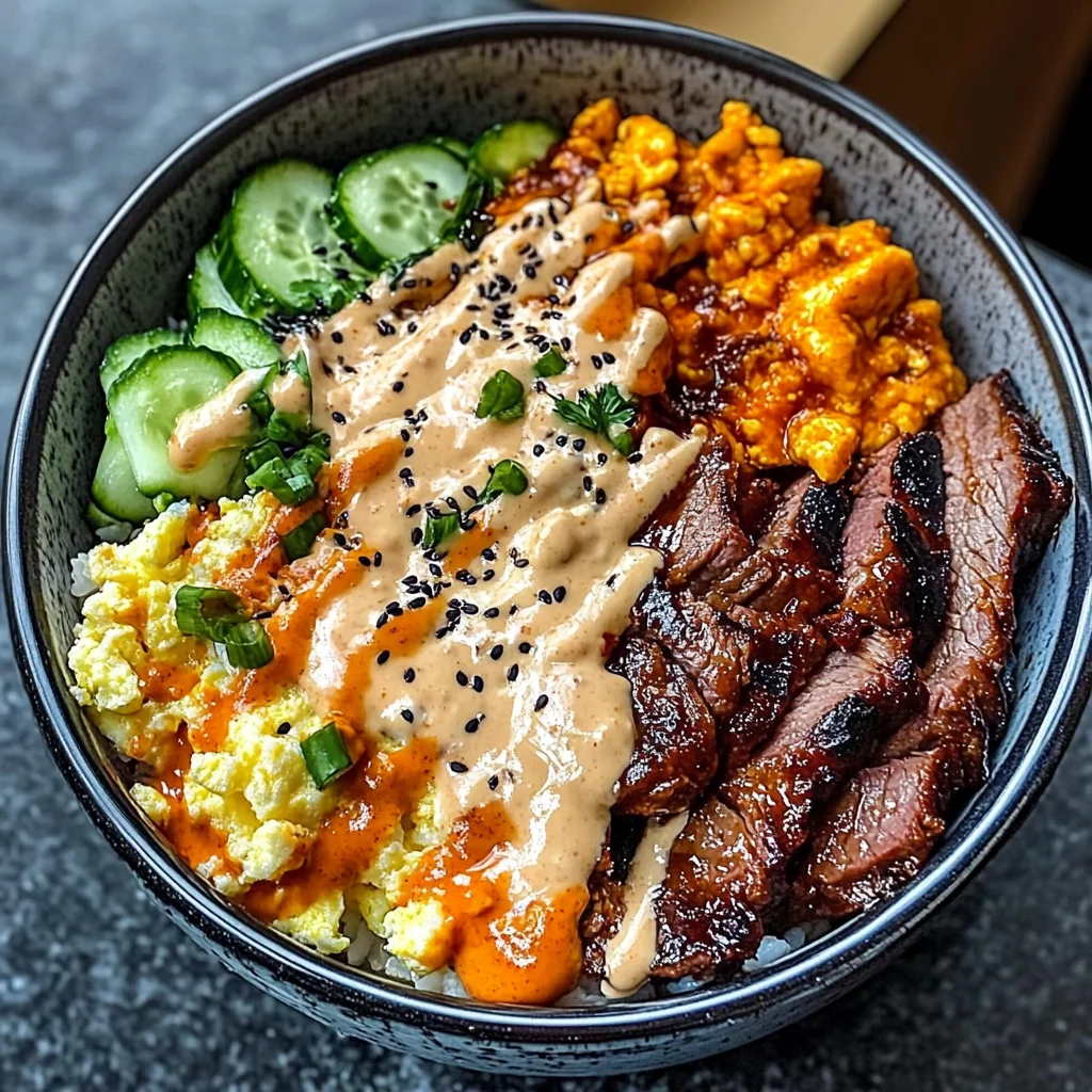 Beef Bowls with Spicy Mayo & Scrambled Eggs