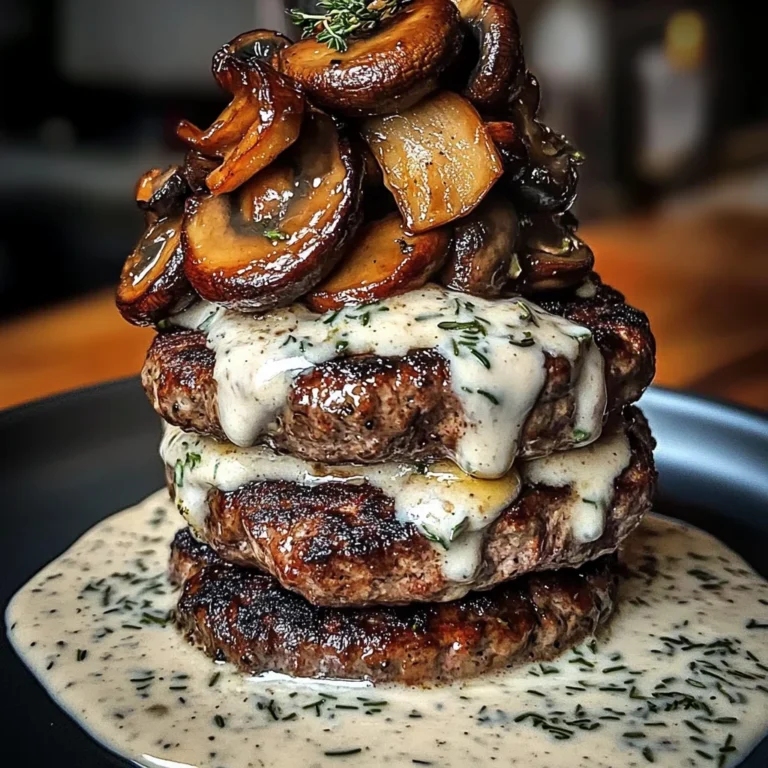 Beef and Mushroom Stack with Thyme Feta Cream Sauce