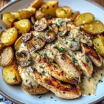 Double Parmesan Garlic Chicken Alfredo with Crispy Potatoes & Creamy Truffle Mushroom Pesto
