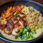 Fiery Chicken Ramen with Creamy Garlic Sauce