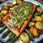 GARLIC HERB SALMON WITH ASPARAGUS AND POTATOES