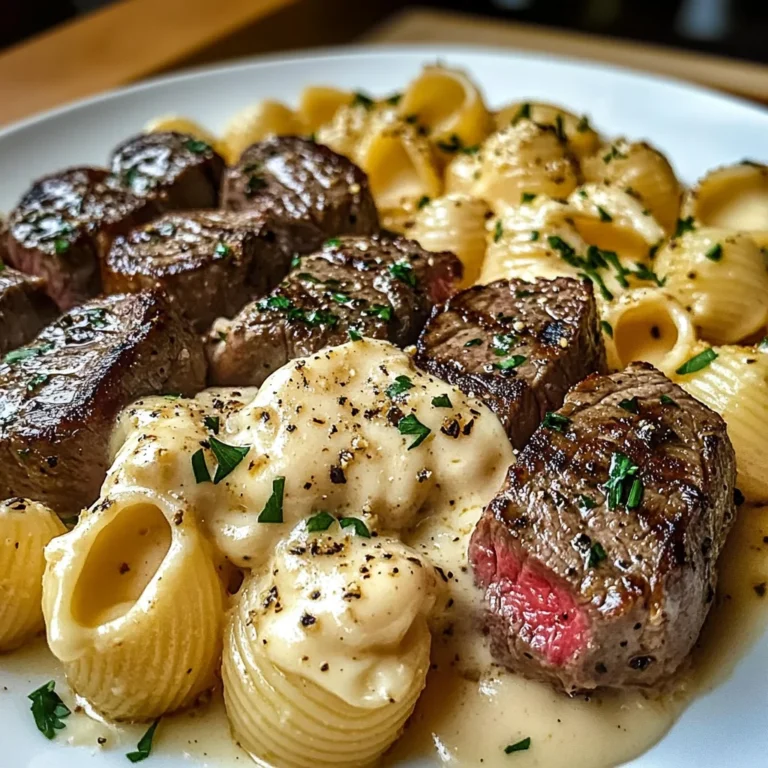 Garlic Butter Steak Bites & Creamy Parmesan Shells