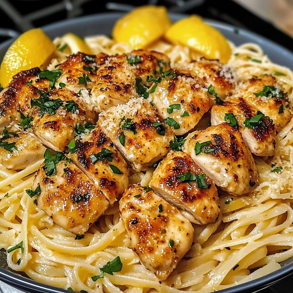 Lemon Garlic Butter Chicken with Parmesan Linguine