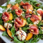 Prosciutto salad with peach and mozzarella