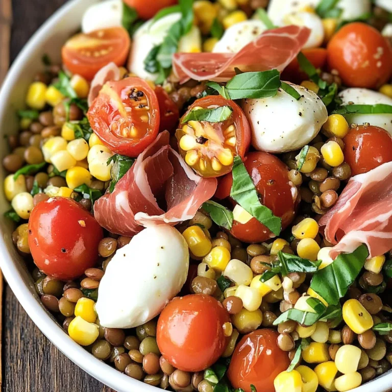 Summer Lentil Salad with Corn, Tomatoes, Mozzarella & Basil