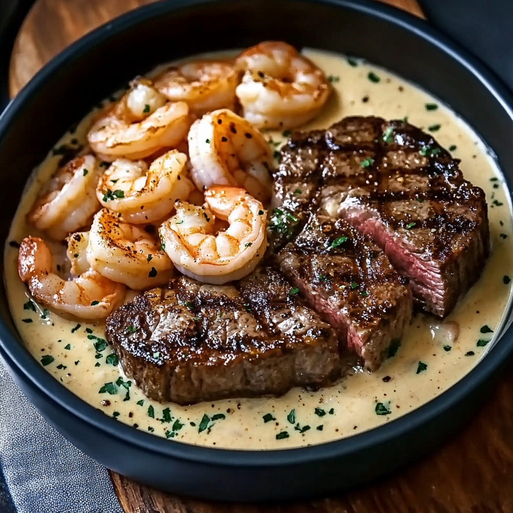 Steak and Creamy Shrimp