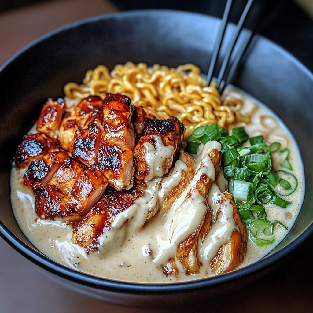 Fiery Chicken Ramen with Creamy Garlic Sauce