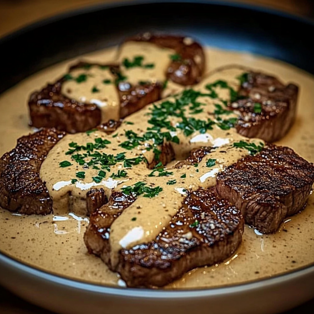 Juicy Steak with Creamy Garlic Sauce