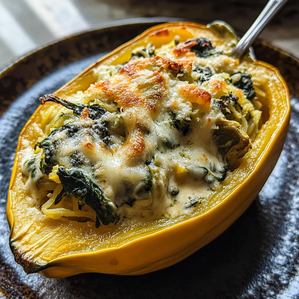 Spinach and Artichoke Stuffed Spaghetti Squash