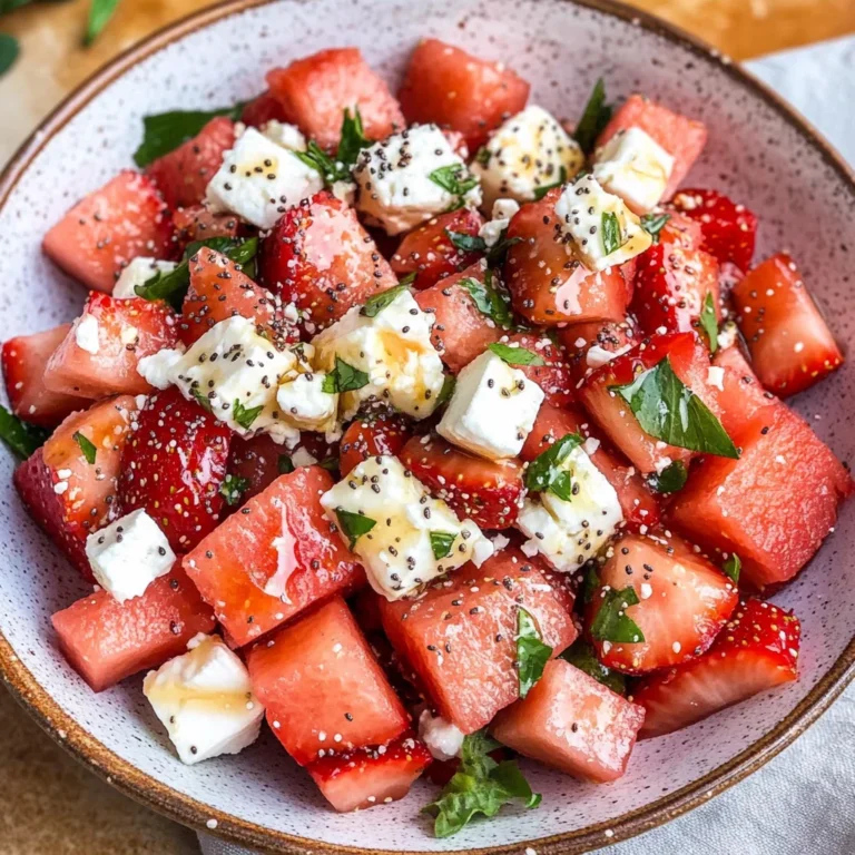 Watermelon Salad With Strawberries & Honey Lime Dressing
