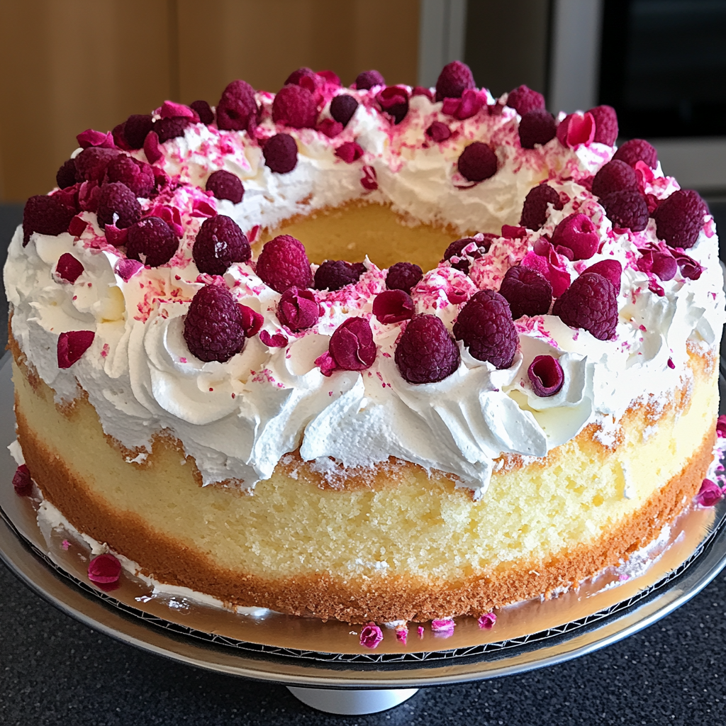 Raspberry Rose Angel Food Dream Cake