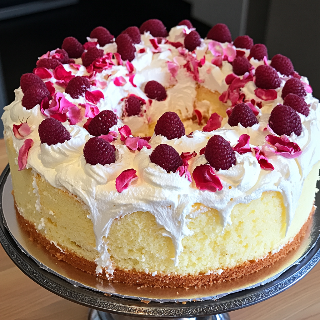 Raspberry Rose Angel Food Dream Cake