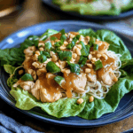 Peanut Chicken Lettuce Wraps with Ginger Garlic Sauce