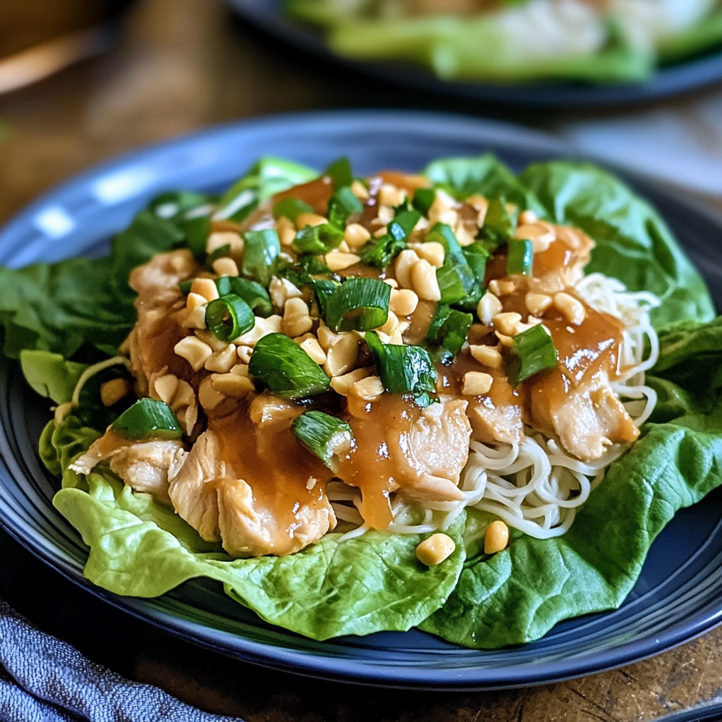 Peanut Chicken Lettuce Wraps with Ginger Garlic Sauce