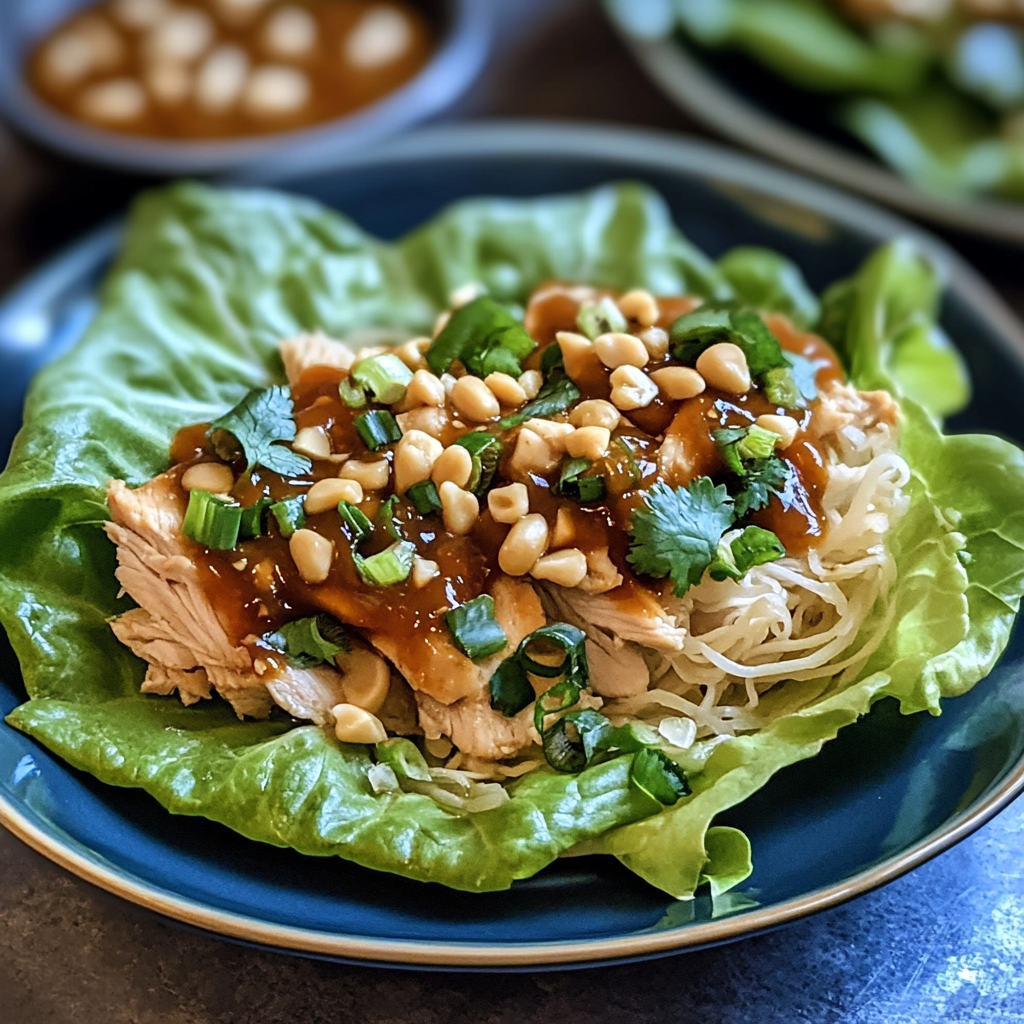 Peanut Chicken Lettuce Wraps with Ginger Garlic Sauce