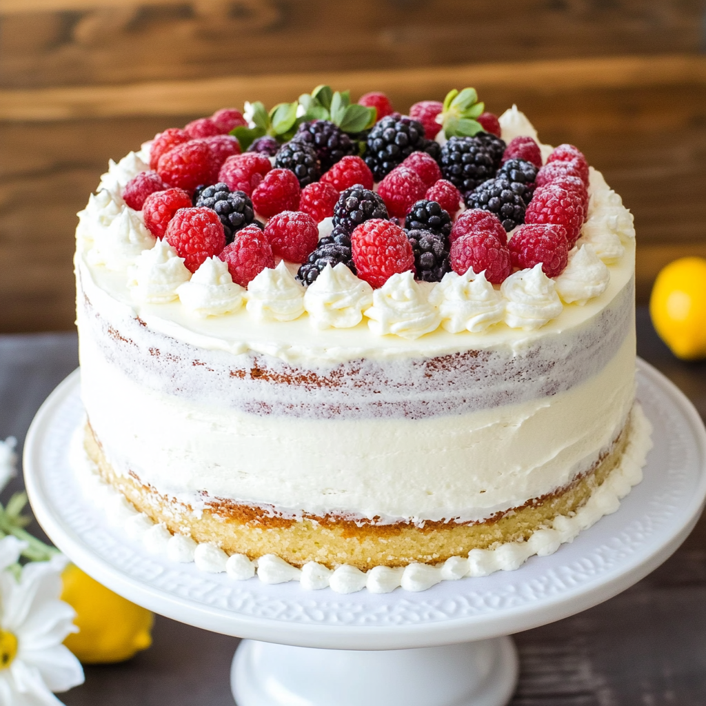 Berry Vanilla Naked Cake with Lemon Whipped Cream