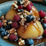 Baked Pears with Berries, Honey, Walnuts & Blue Cheese