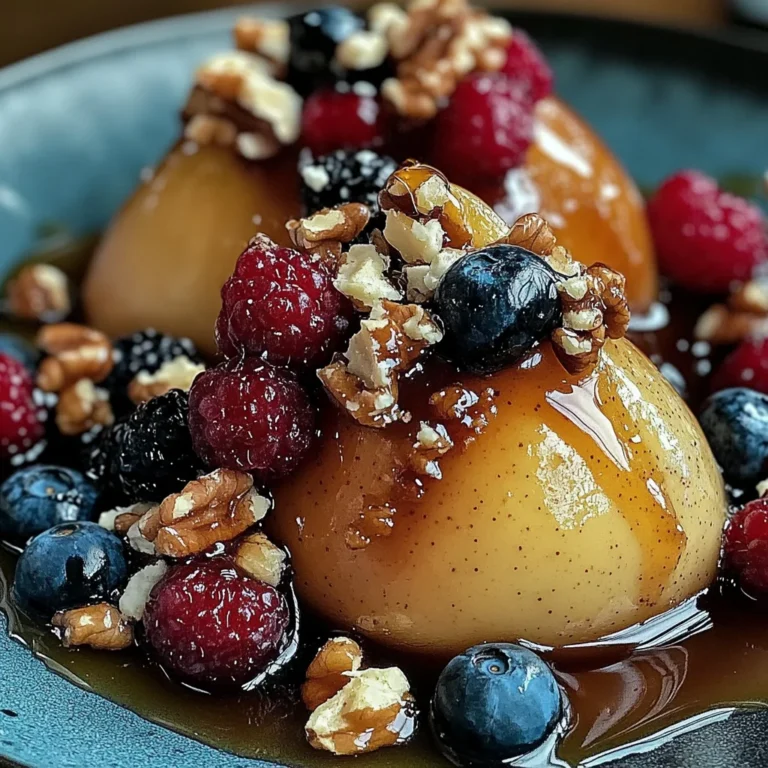 Baked Pears with Berries, Honey, Walnuts & Blue Cheese