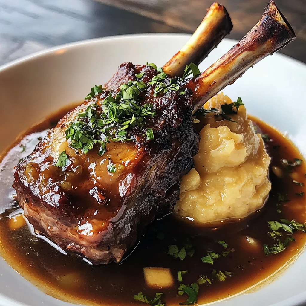 Braised Lamb Shank with Velvety Roasted Garlic Puree