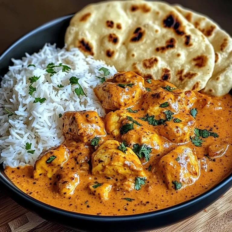 Butter Chicken with Coriander, Rice, and Naan
