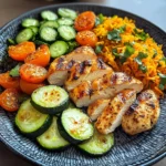 Colorful Chicken Veggie Plate with Carrot Rice & Salad