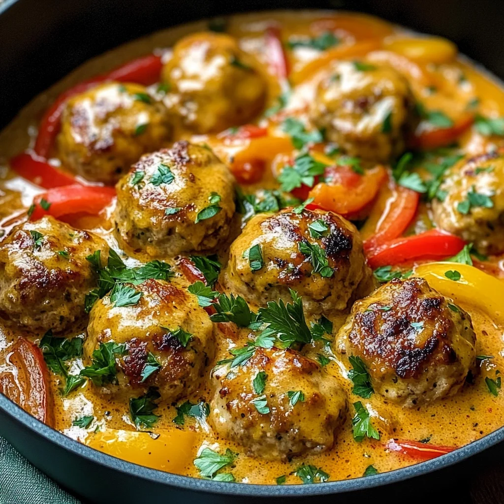 Creamy Bell Pepper Chicken Meatballs