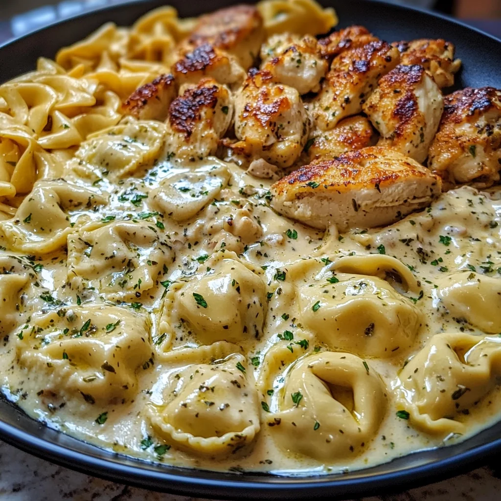 Creamy Chicken Tortellini with Mozzarella Garlic Sauce
