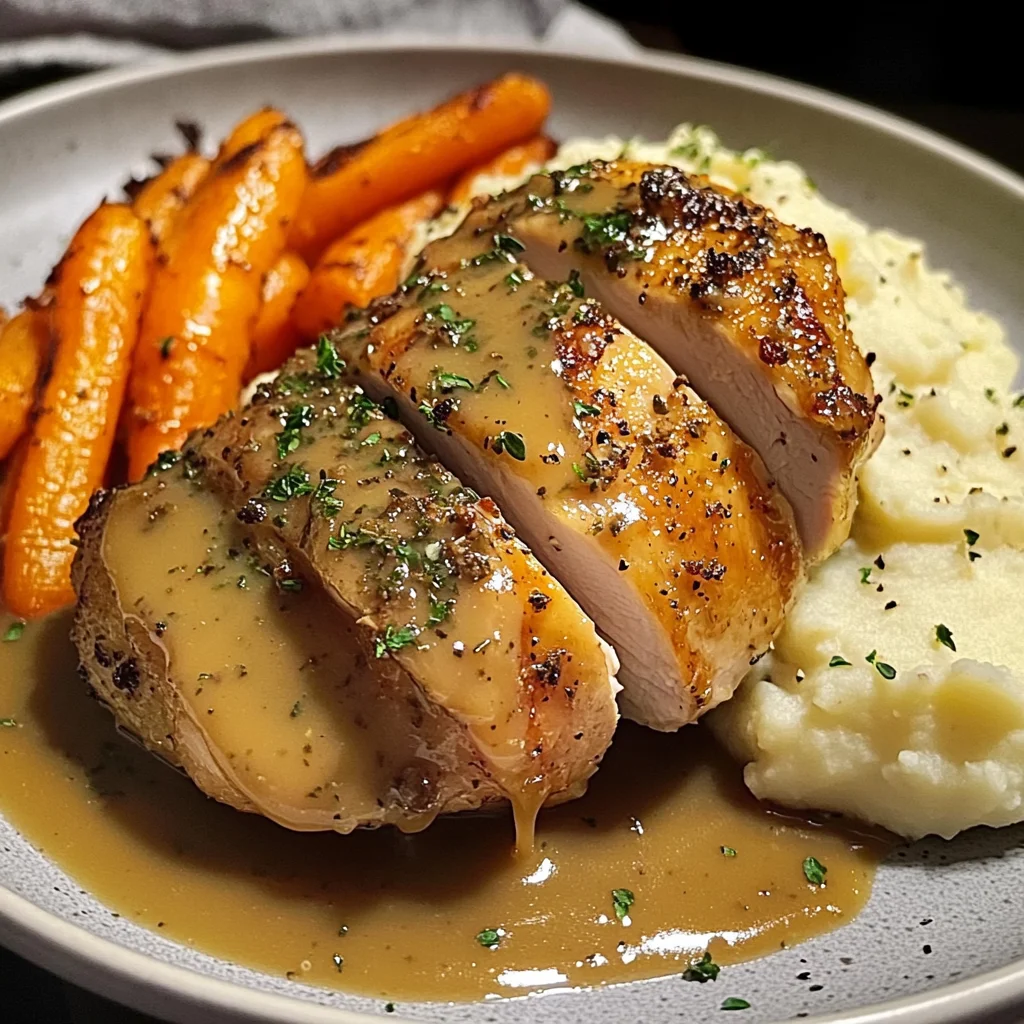 Creamy Herb Roasted Chicken with Mashed Potatoes and Honey-Glazed Carrots