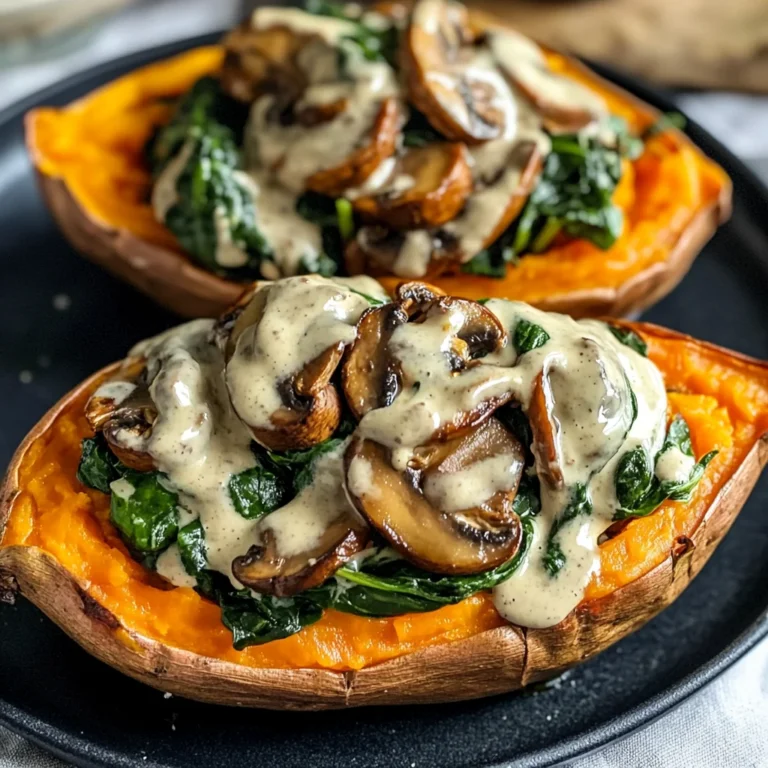 Creamy Mushroom and Spinach Stuffed Sweet Potatoes