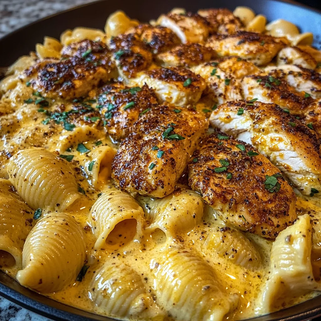 Garlic Cajun Chicken Shells in Velveeta Cream Sauce
