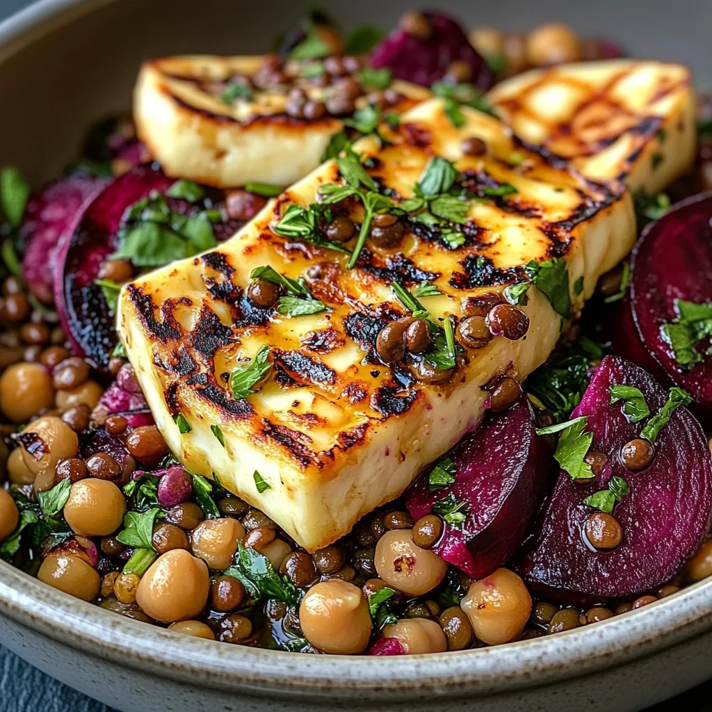 Halloumi with Lemony Lentils, Chickpeas and Beets
