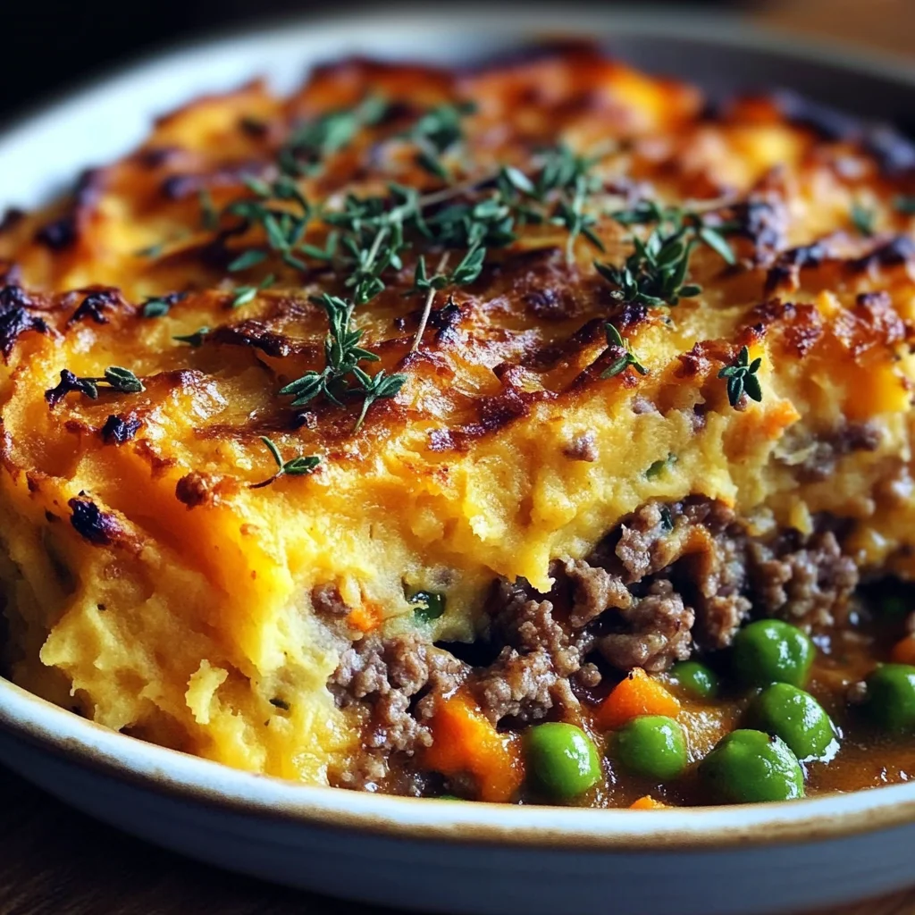 Savory Ground Lamb Shepherds Pie with Creamy Sweet Potato Mash