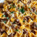 Garlic Butter Beef & Cheesy Bowtie Pasta