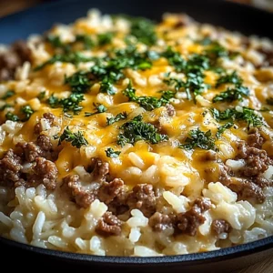 Garlic Butter Beef and Rice Skillet with Cheddar Parmesan Sauce