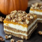 Pumpkin Cheesecake Bars with Walnut Crust and Streusel Topping