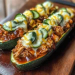 Sticky BBQ Chicken Zucchini Boats
